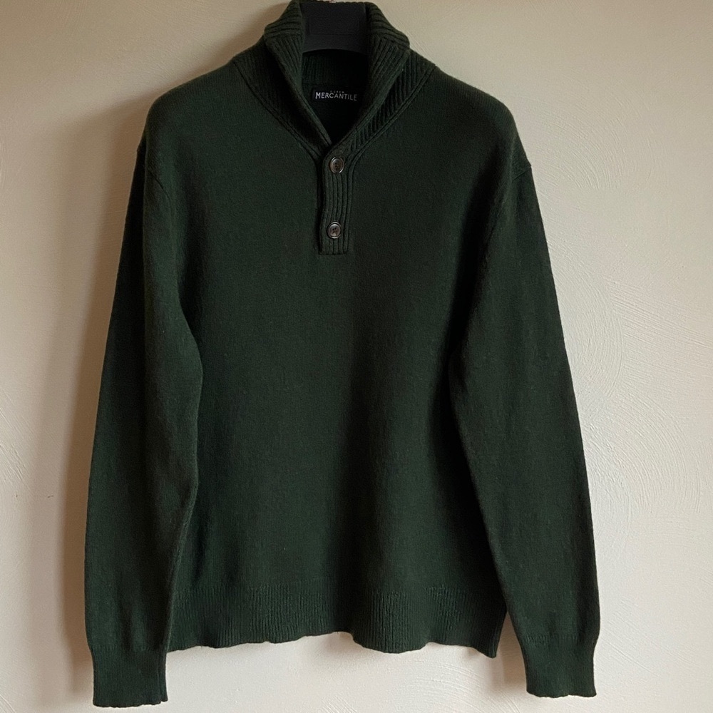 J. Crew Wool Bland Showl collar Dark Green Cardigan Sweater L/XL